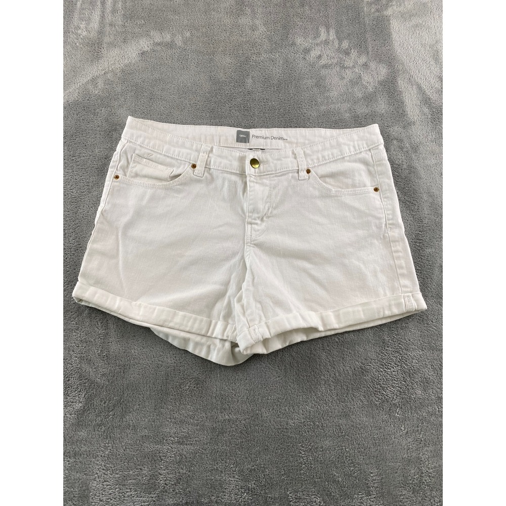 Mossimo Premium Denim White Cuffed Jean Shorts Womens Size 10 Mid Rise Solid